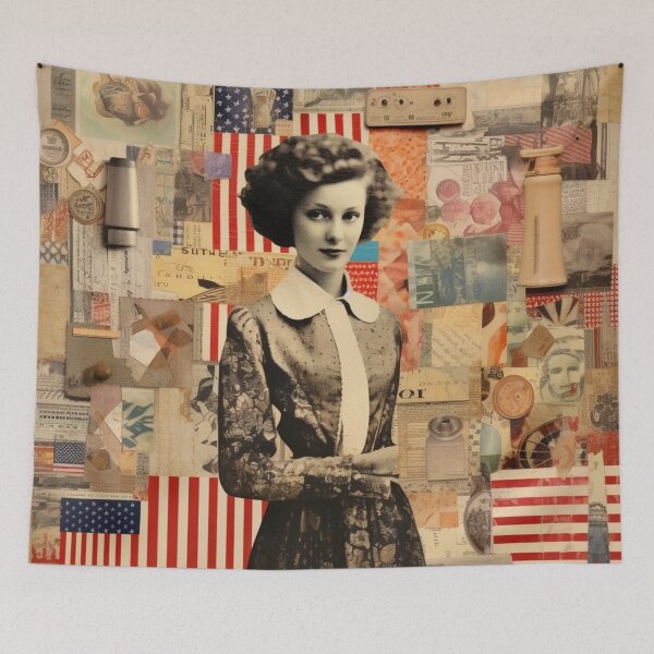 Item preview, America Retro Vintage Patchwork of Americana Pattern Collage designed and sold by BrandonArtWorld.