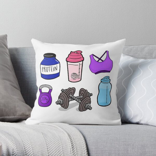 Gym Essentials Protein, Shaker, Bra, Kettlebell, Dumbbell, Water bottle  Sticker for Sale by Kaito Designs