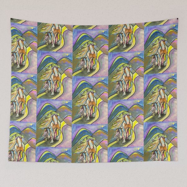 Item preview, Colorful Pony at night, gouache painting  designed and sold by altairaleon.
