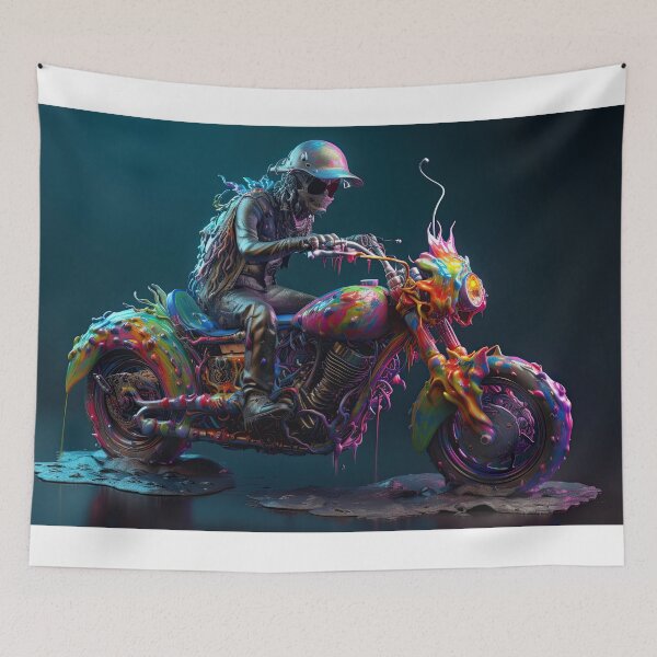 Item preview, Bad Ass Skeleton Biker On A Multicolor Melting Bike designed and sold by Diego Re.