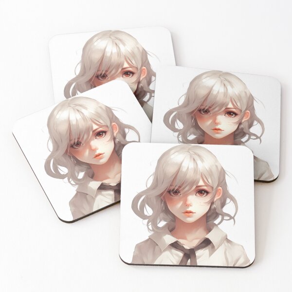 Item preview, White-Haired Manga Schoolgirl: Innocence and Charm in a Captivating Design! designed and sold by Neuronexia.