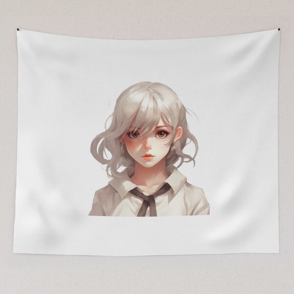 Item preview, White-Haired Manga Schoolgirl: Innocence and Charm in a Captivating Design! designed and sold by Neuronexia.