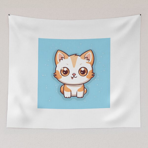 Item preview, Cute Little Cat on Blue Background: Sweetness and Cuteness in an Enchanting Design designed and sold by Neuronexia.