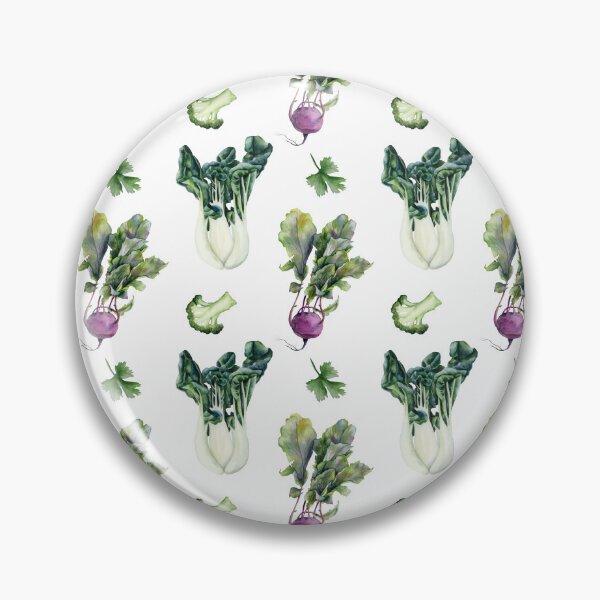 Item preview, Watercolor vegan friendly botanical seamless pattern with vegetables on white background. Kohlrabi, broccoli, parsley and Chinese cabbage designed and sold by Elena Malgina.