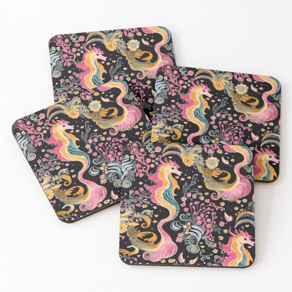 Item preview, Hot Pink Seahorse Art Pattern on Black High Contrast Sea Horses designed and sold by EmilyFNM3D.