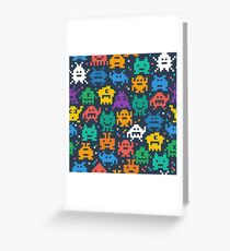 Retro video game monsters pattern Greeting Card