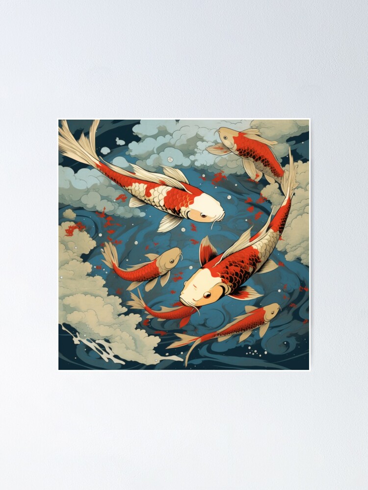 Beautiful Koi Fish Swimming in a Japanese Traditional Art Pond | Poster