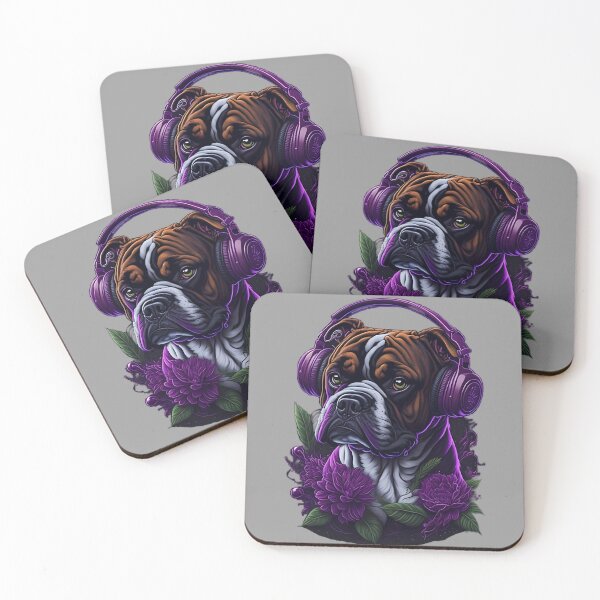 Artikelvorschau, Realistischer süßer Boxerhund mit Kopfhörern auf Fantasy-Blumenmuster entworfen und verkauft von Epic Fun Hive.