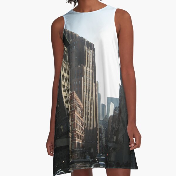 New York, Street, Buildings, Cars, Windows, Sun Light A-Line Dress