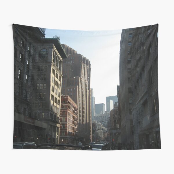 New York, Street, Buildings, Cars, Windows, Sun Light Tapestry