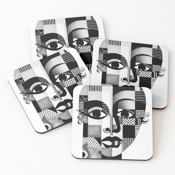 Item preview, Face Cubism Woman Painting Black and White Modern Abstract Art, Patchwork designed and sold by Univers Noir et Blanc.