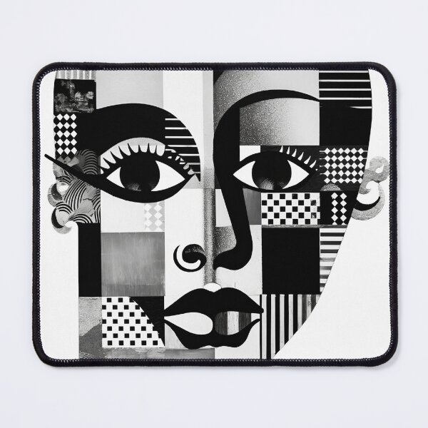 Item preview, Face Cubism Woman Painting Black and White Modern Abstract Art, Patchwork designed and sold by Univers Noir et Blanc.
