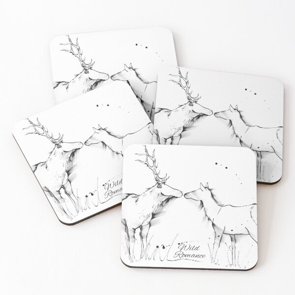 Item preview, Wild Romance, drawing of 2 deer in black and white designed and sold by Running Duck Studio.