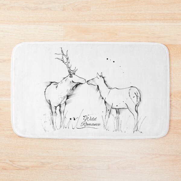 Item preview, Wild Romance, drawing of 2 deer in black and white designed and sold by Running Duck Studio.