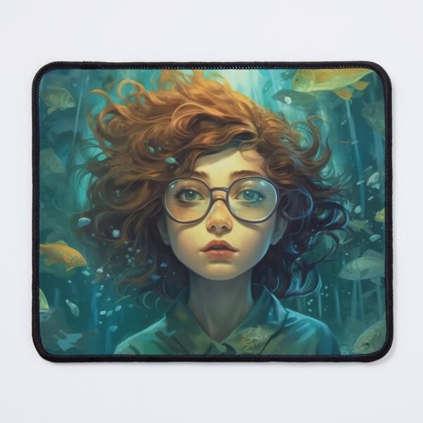 Item preview, Girl in glasses among fishes designed and sold by Ocean-Lana.