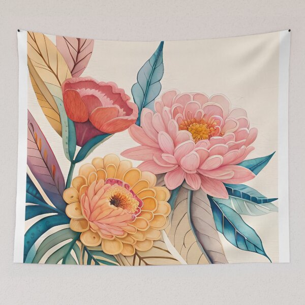 Aperçu de l'œuvre Conception de feuilles de fleurs de pivoines aquarelle Boho créée et vendue par Uday24.