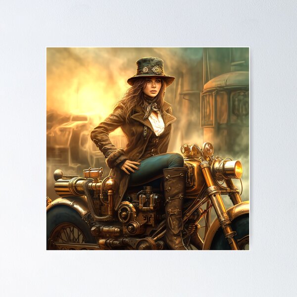Item preview, Steampunk bike riding woman designed and sold by Paul Fleet.