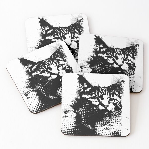 Item preview, Inked halftone grungy cat designed and sold by VonKalt.