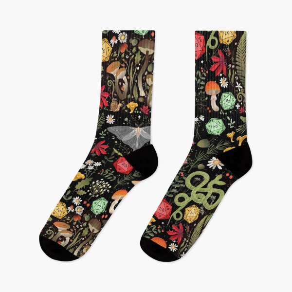 Item preview, DRUID COTTAGECORE DND PATTERN: Dice, Spore Mushrooms, Moth, Snake,Butterfly, Flowers designed and sold by DungeonAtelier.