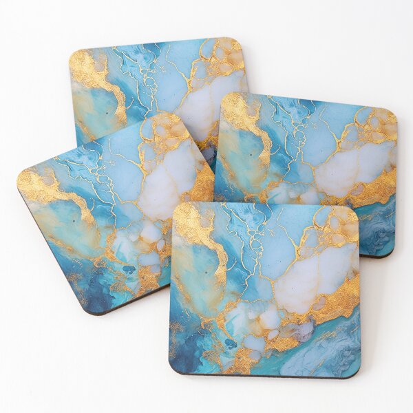 Item preview, Marble Whispers - lightblue and gold marble texture beautiful pattern designed and sold by EmeraldeaArt.