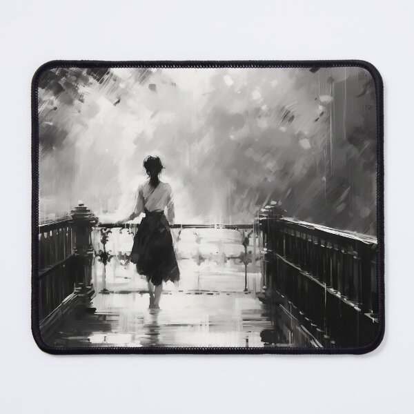 Item preview, Painting Impressionism Black and White Woman Wall Poster Parisian Monochrome Rainy Street designed and sold by Univers Noir et Blanc.