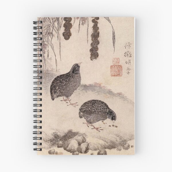 Item preview, Korean Painting Minhwa Quail in Autumn Eating Millet designed and sold by tangerinemars.