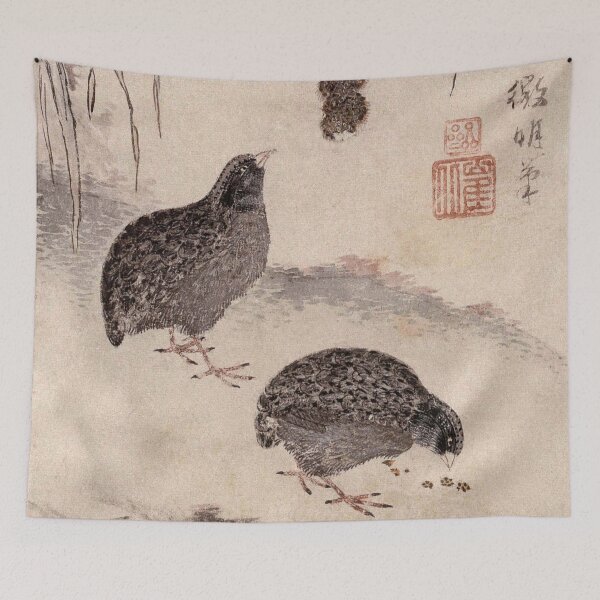Item preview, Korean Painting Minhwa Quail in Autumn Eating Millet designed and sold by tangerinemars.