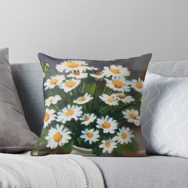 Item preview, Throw Pillow With Beautiful Daisies Painting - Spring Home Decor designed and sold by Sowari-Pillows.