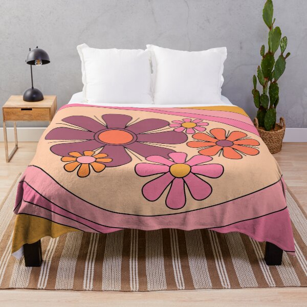 Item preview, Floral Daydream Retro Flower Lined Pattern Pink Orange Yellow designed and sold by kierkegaard.
