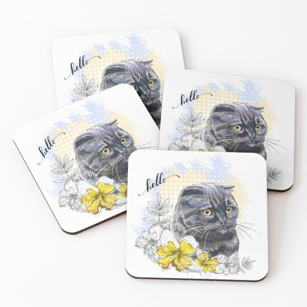 Item preview, Hand drawing funny Black brittish cat with flowers designed and sold by Alinart16.