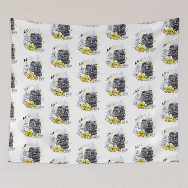 Item preview, Hand drawing funny Black brittish cat with flowers designed and sold by Alinart16.