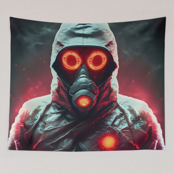 Item preview, Dark man with bio hazard suit and glowing red eyes designed and sold by Lefteris Betsis.