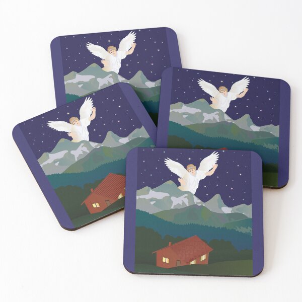 Item preview, An angel blesses a home against a mountain landscape with starry sky. designed and sold by inspiration3.