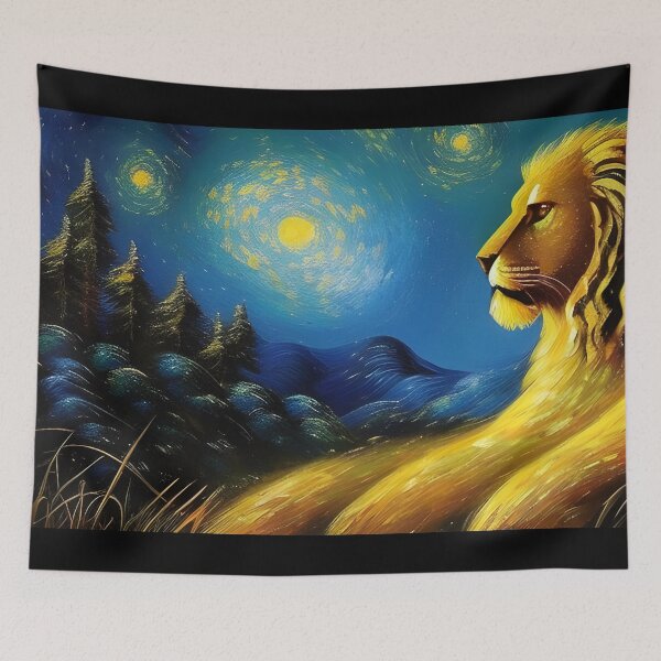 Item preview, Stylized Lion and Night Landscape, impasto, Ai Generated Art  designed and sold by ACC .
