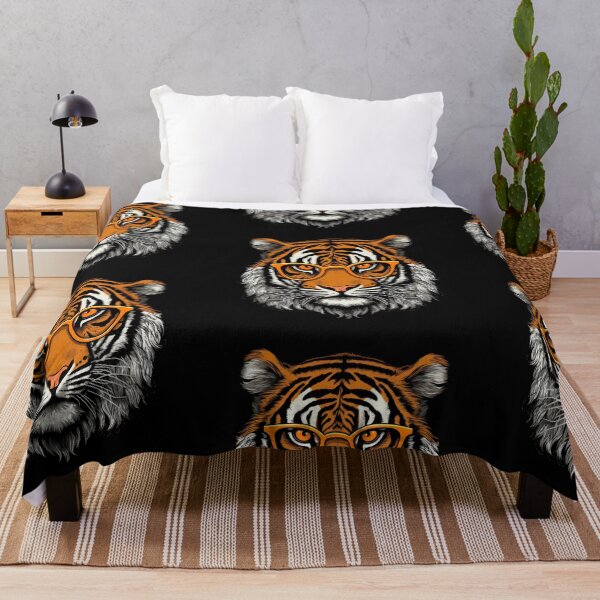 Item preview, Hipster Tiger, fun, colorful, cartoon, orange, black, cool, vintage, grunge designed and sold by Brewyart Creative Design.