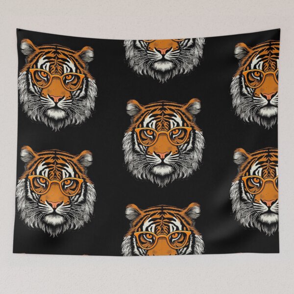 Item preview, Hipster Tiger, fun, colorful, cartoon, orange, black, cool, vintage, grunge designed and sold by Brewyart Creative Design.