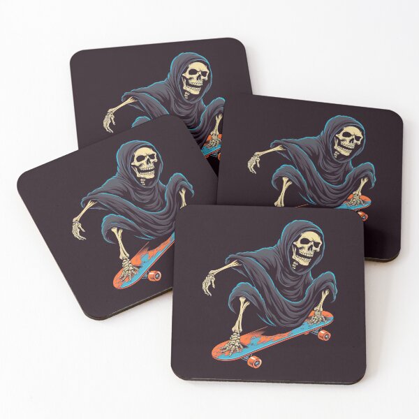 Item preview, Grim Reaper, Skull, Skeleton, Skateboarding, fun, colorful, cartoon, vintage, grunge designed and sold by Brewyart Creative Design.