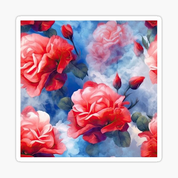 Classics - Divine Memories Pink and Red Roses in soft clouds Sticker
