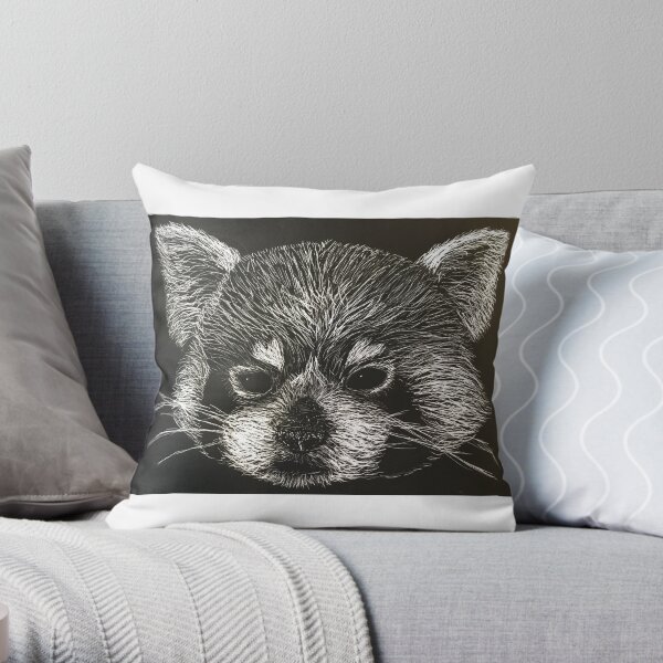 Scratchboard Racoon Throw Pillow