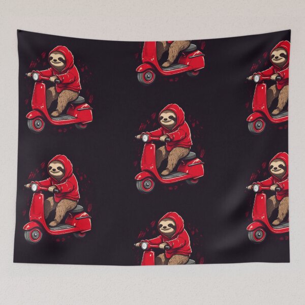 Item preview, Sloth riding a scooter, motorbike, fun, colorful, cartoon, vintage, grunge designed and sold by Brewyart Creative Design.