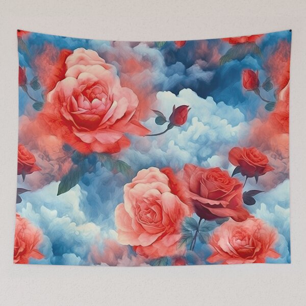 Item preview, Classics - Divine Garden Pink and Red Roses in darkened blue soft clouds designed and sold by FutureImaging.