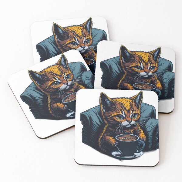 Item preview, Caffeine & Cuddles: Cute Coffee Drinking Kitten designed and sold by harperjg.