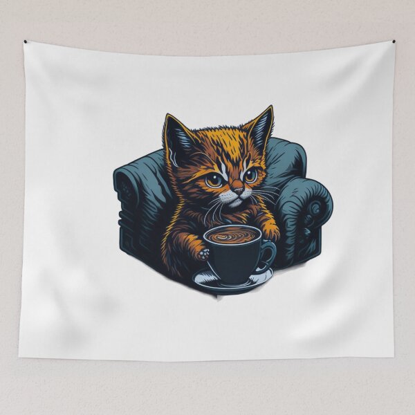 Item preview, Caffeine & Cuddles: Cute Coffee Drinking Kitten designed and sold by harperjg.