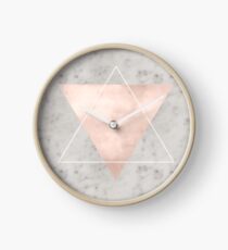 Rose gold grey geometric marble Clock