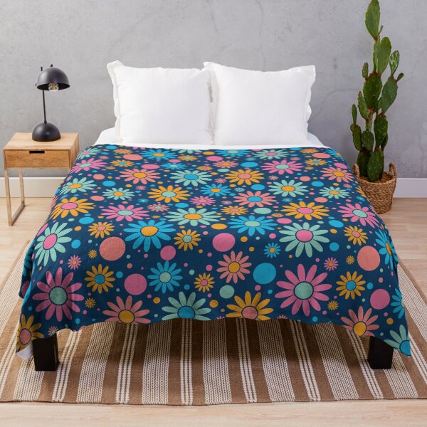 Item preview, Retro cheerful groovy 70s flower pattern in blue designed and sold by cute-tees.