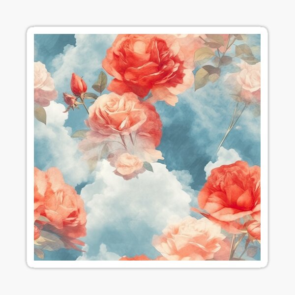 Classics - Floral Fantasy Pink and Red Roses in soft clouds Sticker