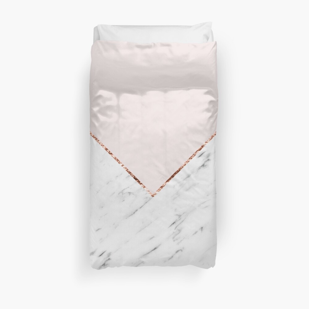 Peony blush geometric marble Duvet Cover