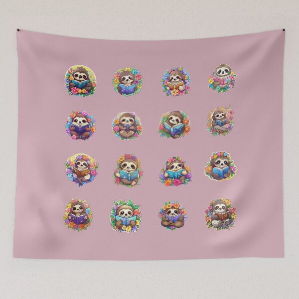 Item preview, Adorable Sloths Reading Books **Choose Large Stickers Pack or Magnets!** designed and sold by AdiRemba.