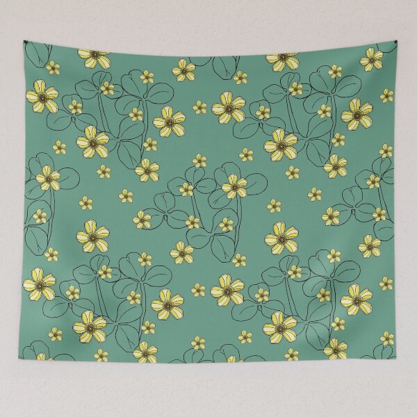 Item preview, Yellow clover flowers on blue green designed and sold by Colleen Macomber.