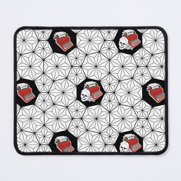 Item preview, "Love" Typewriters and "Write or die trying" with Skull in Poppy Red on Heptagon Tesselation Lattice in Black and White designed and sold by leonardoscompas.
